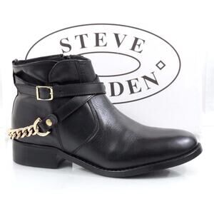 Women's Steve Madden Ringo Ankle Boots Booties Leather Black / Gold Size 6.5